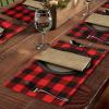 imageOurWarm 6pcs Buffalo Plaid Placemats Red and Black Buffalo Check Placemats Reversible Cotton Burlap Christmas Placemats for Home Holiday Christmas Table Decorations 12 x 18 Inch