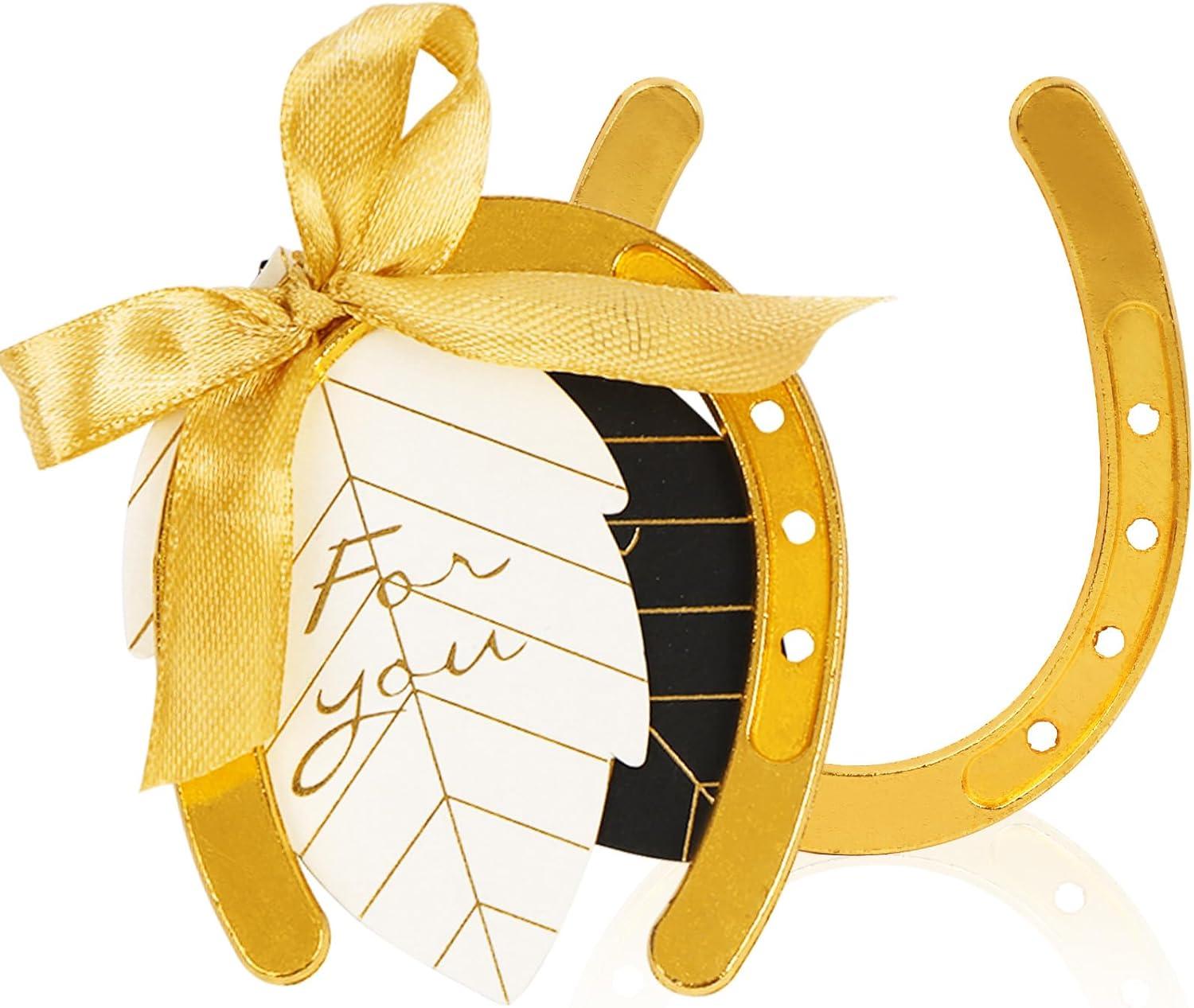 imageOurWarm 10PCS Gold Horseshoe Decor Wedding Favors with Black ampamp White Tags and Ribbon Stunning Horse Shoes Good Lucky Gifts for Wedding Birthday Kentucky Derby Party DecorationsGold