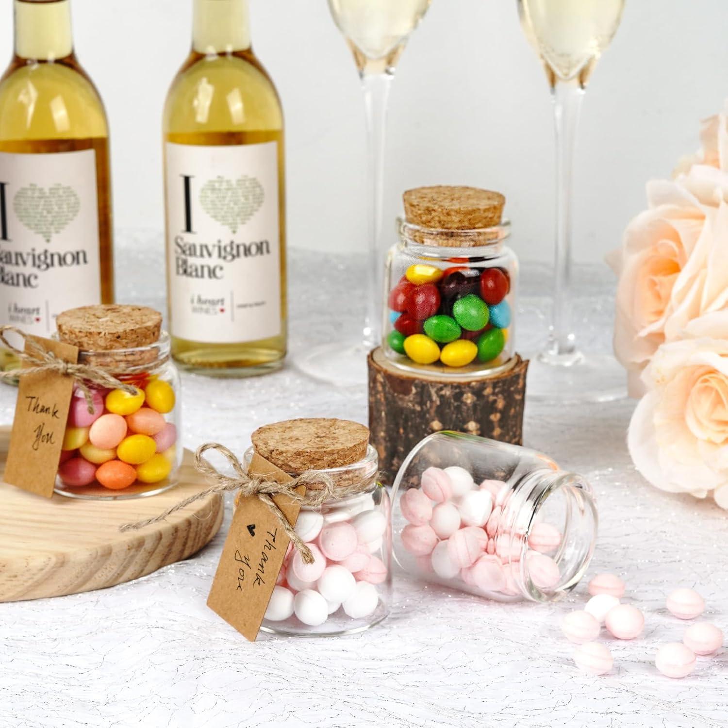 imageOurWarm 12 Pack Mini Jars with Lids 17OZ Small Glass Bottles with Cork Tag Label and Twine Versatile Small Glass Jars for Candy Potion Spice DIY Crafts Gift Birthday Wedding Party Decorations12pcs  50ml