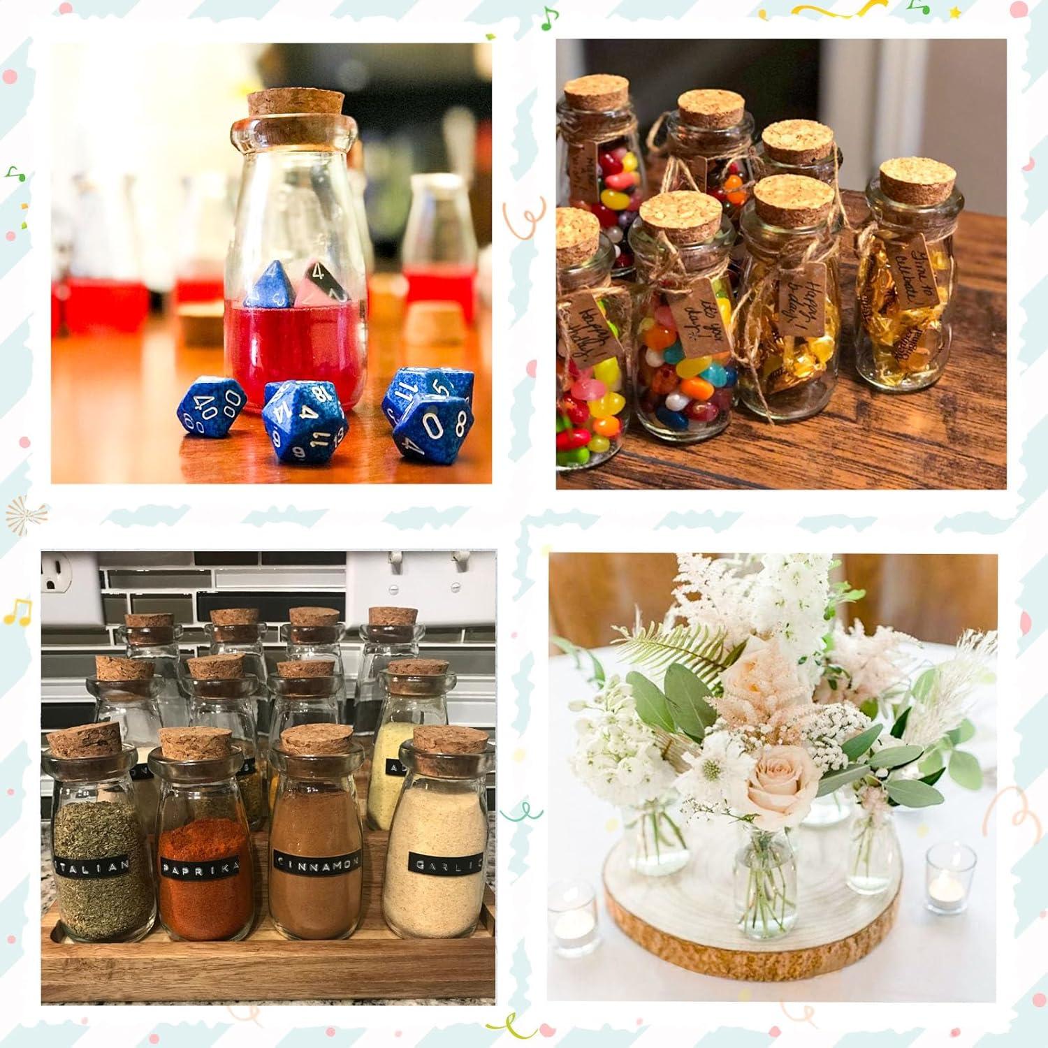 imageOurWarm 12 Pack Mini Jars with Lids 17OZ Small Glass Bottles with Cork Tag Label and Twine Versatile Small Glass Jars for Candy Potion Spice DIY Crafts Gift Birthday Wedding Party Decorations12pcs  100ml