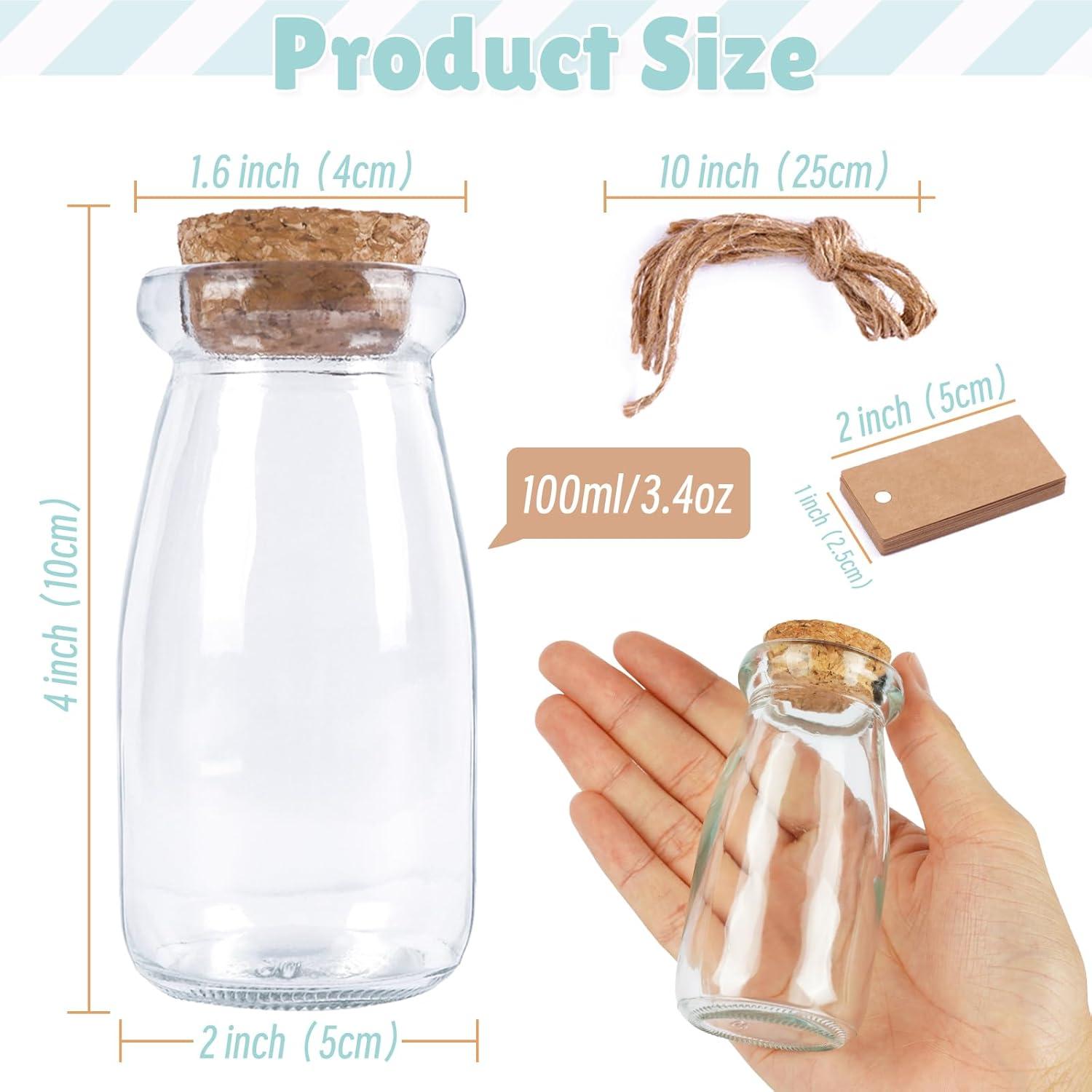 imageOurWarm 12 Pack Mini Jars with Lids 17OZ Small Glass Bottles with Cork Tag Label and Twine Versatile Small Glass Jars for Candy Potion Spice DIY Crafts Gift Birthday Wedding Party Decorations12pcs  100ml