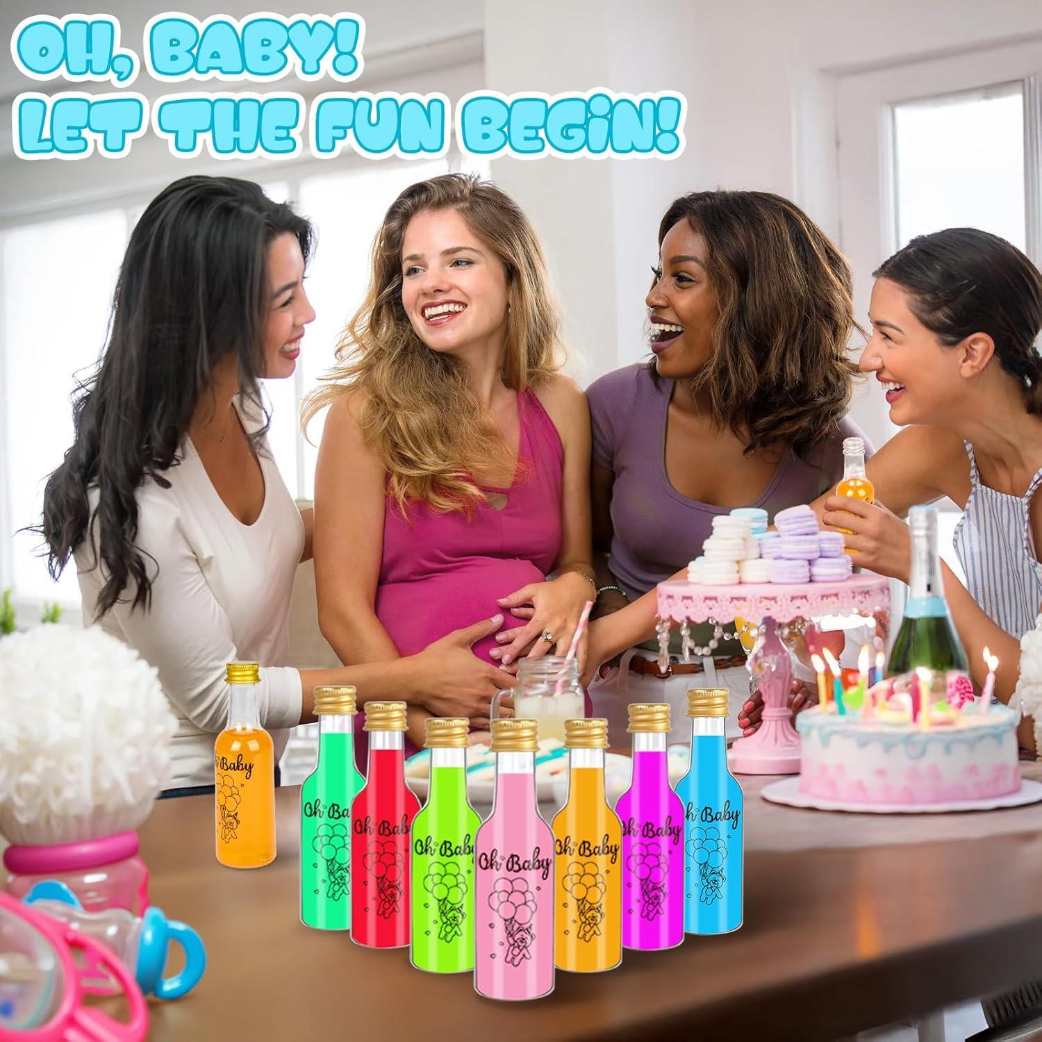 imageOurWarm 50 Pack Baby Shower Mini Liquor Bottles 17oz Empty Plastic Shot Bottles with Gold Screw Caps Funnels Tags ampamp Twines for Juice Wine Alcohol Juicing Ginger Shots Gender Reveal Party FavorsBaby Shower Bottles