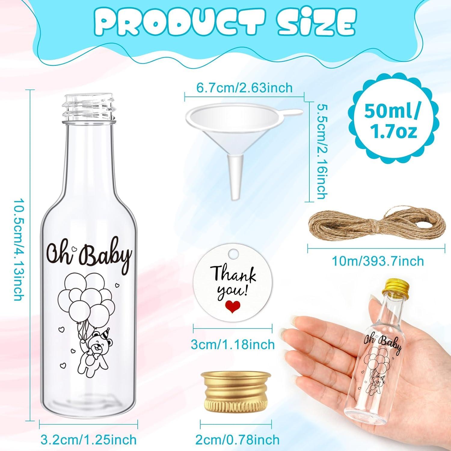 imageOurWarm 50 Pack Baby Shower Mini Liquor Bottles 17oz Empty Plastic Shot Bottles with Gold Screw Caps Funnels Tags ampamp Twines for Juice Wine Alcohol Juicing Ginger Shots Gender Reveal Party FavorsBaby Shower Bottles