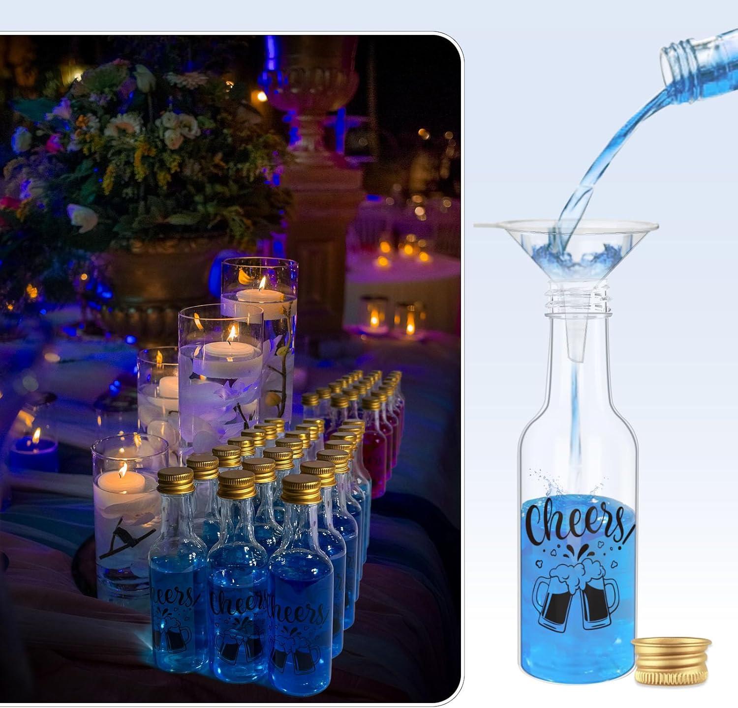 imageOurWarm 50 Pack Baby Shower Mini Liquor Bottles 17oz Empty Plastic Shot Bottles with Gold Screw Caps Funnels Tags ampamp Twines for Juice Wine Alcohol Juicing Ginger Shots Gender Reveal Party FavorsMini Shot Bottles