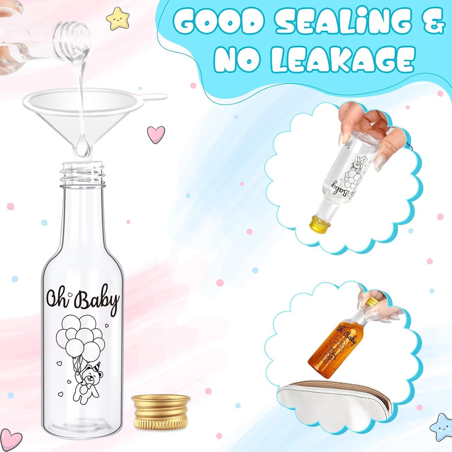 imageOurWarm 50 Pack Baby Shower Mini Liquor Bottles 17oz Empty Plastic Shot Bottles with Gold Screw Caps Funnels Tags ampamp Twines for Juice Wine Alcohol Juicing Ginger Shots Gender Reveal Party FavorsBaby Shower Bottles