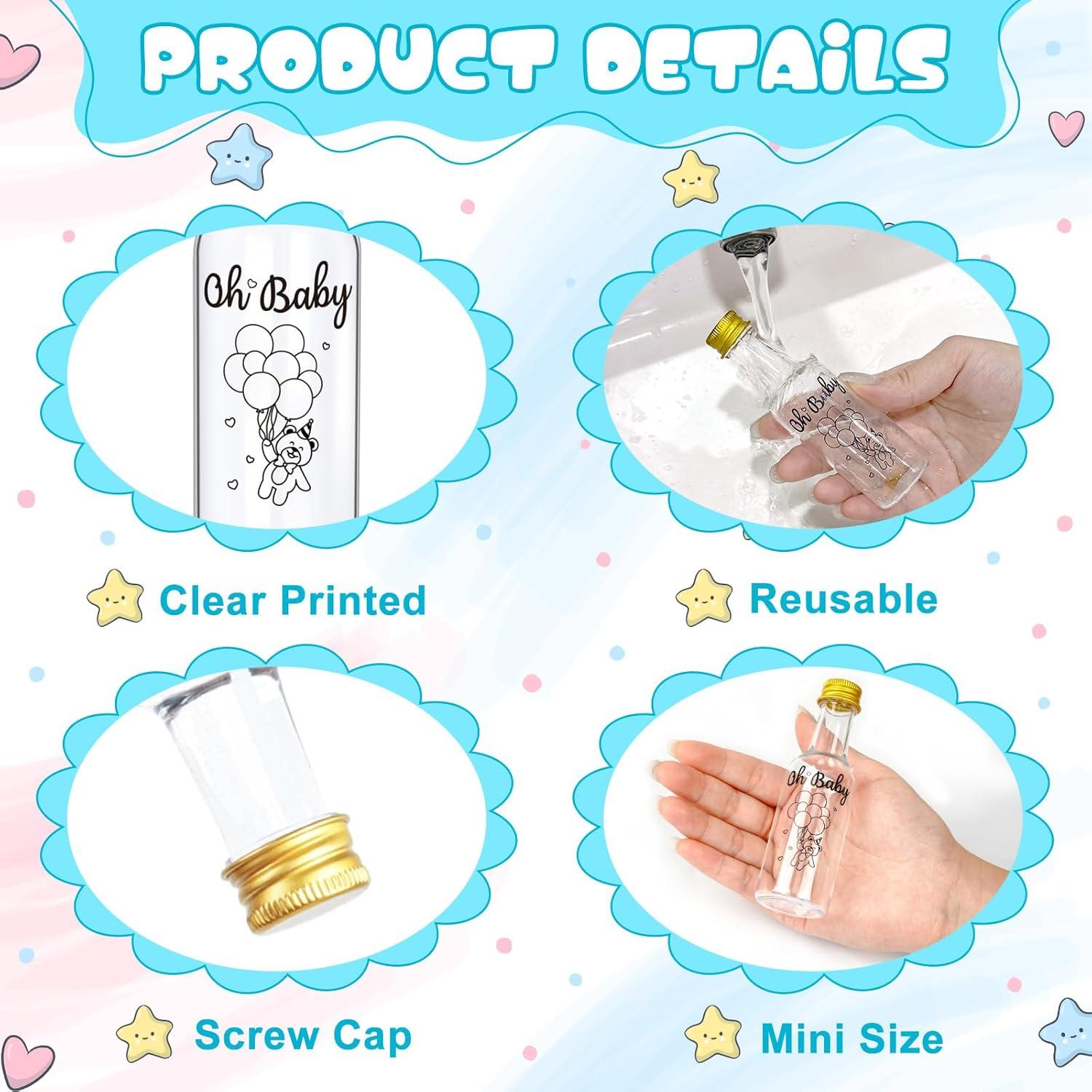 imageOurWarm 50 Pack Baby Shower Mini Liquor Bottles 17oz Empty Plastic Shot Bottles with Gold Screw Caps Funnels Tags ampamp Twines for Juice Wine Alcohol Juicing Ginger Shots Gender Reveal Party FavorsBaby Shower Bottles