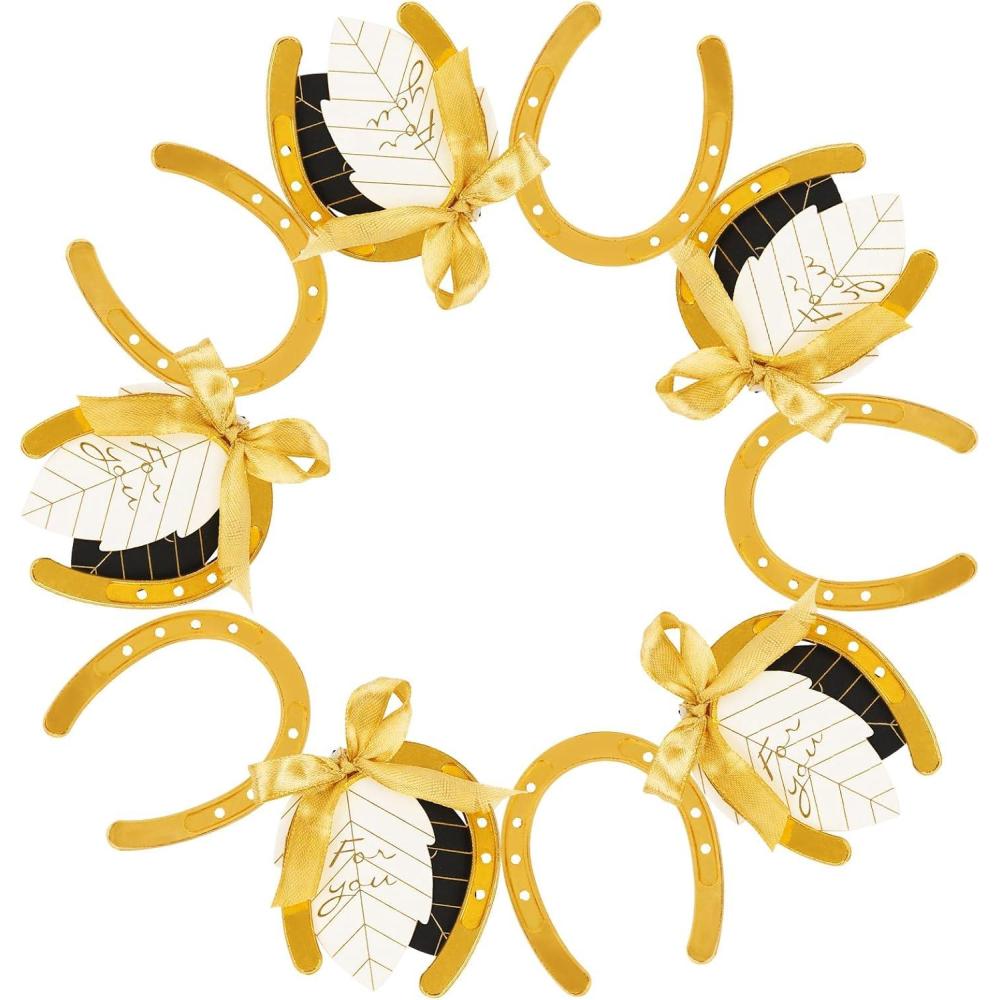 imageOurWarm 10PCS Gold Horseshoe Decor Wedding Favors with Black ampamp White Tags and Ribbon Stunning Horse Shoes Good Lucky Gifts for Wedding Birthday Kentucky Derby Party DecorationsGold