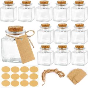 imageOurWarm 12 Pack Mini Jars with Lids 17OZ Small Glass Bottles with Cork Tag Label and Twine Versatile Small Glass Jars for Candy Potion Spice DIY Crafts Gift Birthday Wedding Party Decorations12pcs  17oz