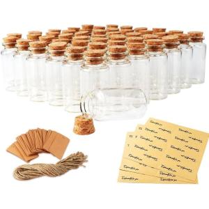imageOurWarm 12 Pack Mini Jars with Lids 17OZ Small Glass Bottles with Cork Tag Label and Twine Versatile Small Glass Jars for Candy Potion Spice DIY Crafts Gift Birthday Wedding Party Decorations32pcs  40ml