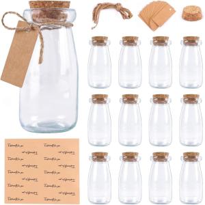 imageOurWarm 12 Pack Mini Jars with Lids 17OZ Small Glass Bottles with Cork Tag Label and Twine Versatile Small Glass Jars for Candy Potion Spice DIY Crafts Gift Birthday Wedding Party Decorations12pcs  100ml