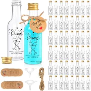 imageOurWarm 50 Pack Baby Shower Mini Liquor Bottles 17oz Empty Plastic Shot Bottles with Gold Screw Caps Funnels Tags ampamp Twines for Juice Wine Alcohol Juicing Ginger Shots Gender Reveal Party FavorsMini Liquor Bottles