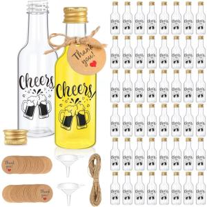 imageOurWarm 50 Pack Baby Shower Mini Liquor Bottles 17oz Empty Plastic Shot Bottles with Gold Screw Caps Funnels Tags ampamp Twines for Juice Wine Alcohol Juicing Ginger Shots Gender Reveal Party FavorsMini Shot Bottles
