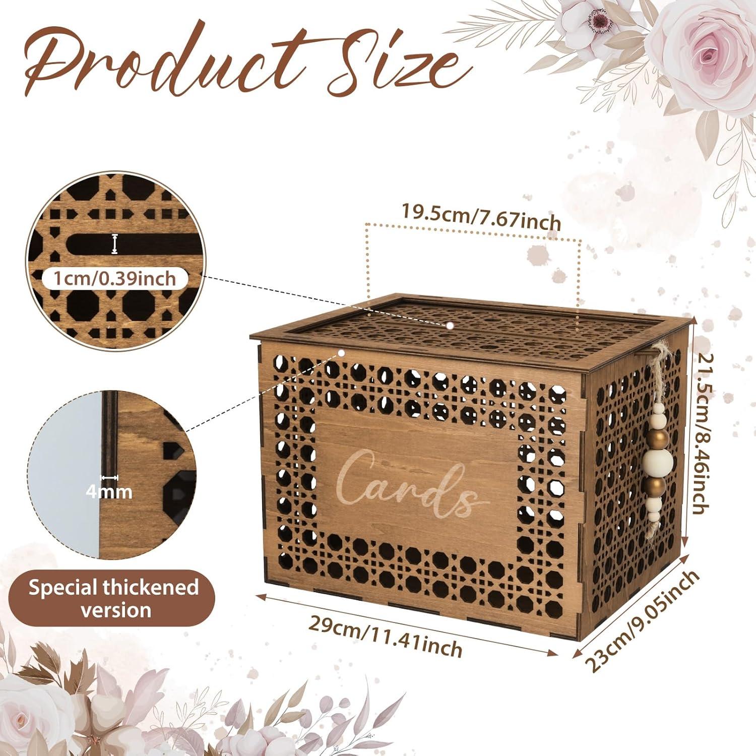 imageOurWarm Wedding Card Box for Party Vintage Gift Card Box with Wood Beads Wedding Box for Cards and Money Storage Envelope Money Box Wedding Card Boxes for Reception Baby Shower Rustic Wedding Decor