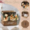 imageOurWarm Wooden Wedding Card Box with Flower Trough Brown Gift Card Box for Wedding with Acrylic Board Wedding Card Boxes for Reception Rustic Wedding Decor for Graduation Baby Showers Birthday Party