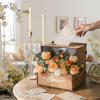 imageOurWarm Wooden Wedding Card Box with Flower Trough Brown Gift Card Box for Wedding with Acrylic Board Wedding Card Boxes for Reception Rustic Wedding Decor for Graduation Baby Showers Birthday Party