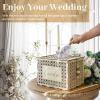imageOurWarm Wooden Wedding Card Box with Slot Hollow Rattan Pattern Gift Card Box for Party Reception Envelope Money Card Box for Wedding Graduation Party Birthday Baby Shower DecorationsWood