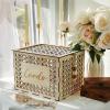 imageOurWarm Wooden Wedding Card Box with Wood Beads Boho Gift Card Box for Wedding Reception Decorations Wood Storage Money Box Wedding Decorations for Reception Party Birthday Rustic Wedding Decor
