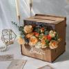 imageOurWarm Wooden Wedding Card Box with Flower Trough Brown Gift Card Box for Wedding with Acrylic Board Wedding Card Boxes for Reception Rustic Wedding Decor for Graduation Baby Showers Birthday Party