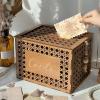 imageOurWarm Wooden Wedding Card Box with Slot Hollow Rattan Pattern Gift Card Box for Party Reception Envelope Money Card Box for Wedding Graduation Party Birthday Baby Shower DecorationsBrown