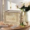 imageOurWarm Wooden Wedding Card Box with Wood Beads Boho Gift Card Box for Wedding Reception Decorations Wood Storage Money Box Wedding Decorations for Reception Party Birthday Rustic Wedding Decor