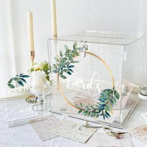 imageOurWarm Clear Wedding Card Box for Reception with Lock ampamp Slot Thick Acrylic Card Box for Party Large Eucalyptus Money Gift Card Storage Box for Wedding Graduation Birthday Baby Shower Decorations118 x 116 x 116 in