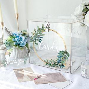 imageOurWarm Clear Wedding Card Box for Reception with Lock ampamp Slot Thick Acrylic Card Box for Party Large Eucalyptus Money Gift Card Storage Box for Wedding Graduation Birthday Baby Shower Decorations10 x 87 x 102 in