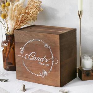 imageOurWarm Wedding Card Box for Party PreAssembled Wood Wedding Card Boxes for Reception Rustic Wedding Box for Cards and Money Envelope Money Box Gift Card Box for Wedding Graduation Baby Shower