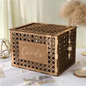 imageOurWarm Wedding Card Box for Party Vintage Gift Card Box with Wood Beads Wedding Box for Cards and Money Storage Envelope Money Box Wedding Card Boxes for Reception Baby Shower Rustic Wedding Decor