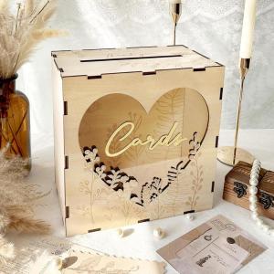 imageOurWarm Wedding Card Box for Party Wooden Gift Card Box with Heart Acrylic Window Wedding Card Boxes for Reception Graduation Money Box for Wedding Decor Graduation Baby Shower Birthday Party