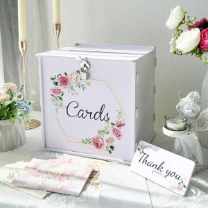 imageOurWarm White Wedding Card Box with Lock PVC Gift Card Box for Wedding Decorations Money Index Card Box for Party Honeymoon Fund Reception Anniversary Bridal Baby Shower