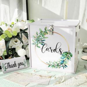 imageOurWarm White Wedding Card Box with Lock ampamp Slot PVC Gift Card Box for Wedding Reception Eucalyptus Wedding Envelope Money Card Box for Party Graduation Birthday Bridal Shower Decorations