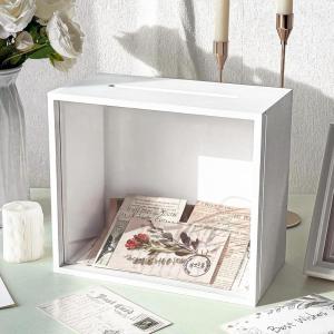 imageOurWarm White Wedding Card Box with Slot Wooden Card Box for Wedding Reception Large Envelope Wedding Box for Cards Money Gift Card Box Holder for Graduation Party 2025 Birthday Baby ShowerWhite Square