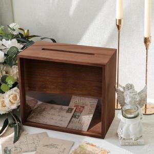 imageOurWarm White Wedding Card Box with Slot Wooden Card Box for Wedding Reception Large Envelope Wedding Box for Cards Money Gift Card Box Holder for Graduation Party 2025 Birthday Baby ShowerBrown Square
