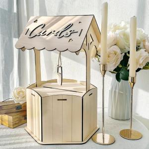imageOurWarm Wishing Well Wedding Card Box for Reception Wood Gift Card Box for Wedding Decorations Wooden Money Card Box for Party Birthday Baby Shower Decorations Rustic Wedding Decor