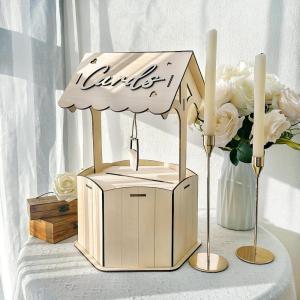 imageOurWarm Wishing Well Wedding Card Box for Reception with Slot Wooden Gift Card Boxes for Wedding Rustic Money Envelope Holder Card Box for Party Birthday Bridal Baby Showers Wedding Decorations