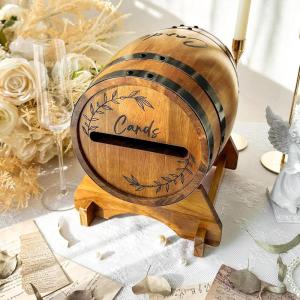 imageOurWarm Wooden Wedding Card Box for Party with Base Brown Whiskey Barrel Gift Card Box Holder for Cards Envelops and Money Box Rustic Wedding Decor for Graduation Baby Shower Birthday Party