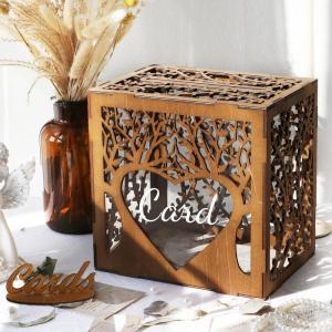 imageOurWarm Wooden Wedding Card Box with Slot ampamp Acrylic Window Brown Gift Card Box for Wedding Reception Decorations Money Gift Newly Named Box Wedding Decorations for Reception Party Birthday