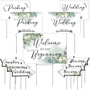 imageOurWarm 11 Pcs Wedding Direction Signs with Stakes Wedding Welcome Signs Arrow Shaped Wedding This Way Directional Road Signs Double Sided Printed Wedding Parking Sign YardLawn Signs for Reception