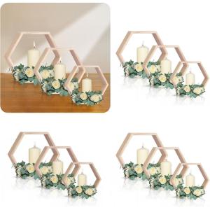 imageOurWarm 12Pcs Hexagon Centerpiece Table Decorations Wooden Table Centerpieces for Wedding 3 Size Honeycomb Wedding Centerpieces for Tables Geometric Lanterns for Wedding Table Home Room Wall Decor