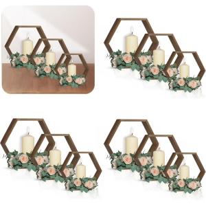 imageOurWarm 12Pcs Hexagon Wedding Centerpiece Table Decorations Brown Wooden Table Centerpieces for Party Event 3 Size Honeycomb Wedding Centerpieces for Tables Rustic Wedding Decor for Table Home Wall