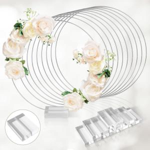 imageOurWarm 24 PCS 12 Inch Floral Hoop Centerpiece Table Decorations Metal Gold Centerpieces for Table with Acrylic Base Wedding Centerpiece Table Decorations Table Centerpieces for Wedding Party DecorSilver