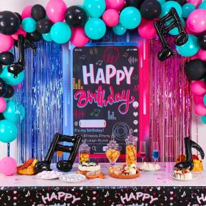 imageOurWarm Tik Tok Birthday Party Decorations 135Pcs Happy Birthday Decorations Birthday Party Supplies Includes Happy Birthday Banner Fringe Backdrop Balloons Arch Tablecloth for Birthday Decor