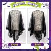 imageOurWarm Halloween Poncho for Women Black Lace Spider Web Halloween Cape Skeleton Poncho Adult Size Day of The Dead Costume 60 x 60 Inch