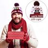 imageOurWarm LED Christmas Hat Light Up Christmas Hat Unisex Knitted Beanie Holiday Hat with Deer Printing for Party RedBlueBrown