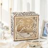 imageOurWarm Wedding Card Box for Wedding Reception Wooden Wedding Card Boxes with Window Brown Wedding Envelope Money Gift Card Box for Baby Shower Birthday Graduation Party Rustic Wedding DecorationsWith LED Lights