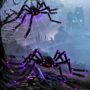 imageOurWarm 2 Pack Halloween Spider Decorations Outdoor 5ft ampamp 4ft Giant Spider Halloween Decorations with Purple LEDs Scary Large Spider Decorations for Halloween Outdoor Props Haunted House Yard Decor