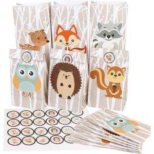 imageOurWarm 24pcs Woodland Party Favor Bags 3D Animals Candy Treat Gift Bags with Thank You Stickers for Kids Woodland Animals Theme Baby Shower Birthday Party Decorations Supplies 6 Styles