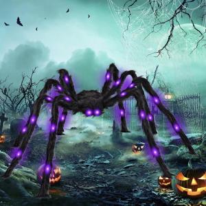 imageOurWarm 5ft Halloween Spider Decorations Outdoor Giant Spider with Purple LED Lights Scary Fake Spider Hairy Spider Props for Halloween Indoor Outdoor Yard Lawn Party Haunted House Dcor