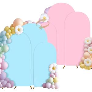 imageOurWarm Arch Cover Set of 3 Pink and Blue 2 in 1 Round Arch Backdrop Covers 4FT 5FT 6FT Spandex Arch Stretchy Backdrop Cover Fabric for Birthday Party Baby Shower Wedding Arch Stand DecorationsPink