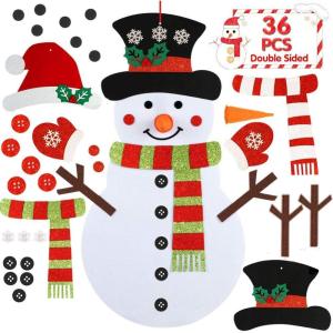 imageOurWarm Felt Snowman for Kids Wall 32Ft DoubleSided DIY Felt Christmas Snowman Set with 35 Glitter Detachable Ornaments Xmas Gift for Toddlers Kids Christmas Home Door Wall Hanging Decorations